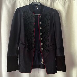 Free People Black Pea Coat with Red Trim